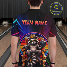 Load image into Gallery viewer, Person wearing a bowling shirt with a raccoon design and 'Team Name' text at a bowling alley.