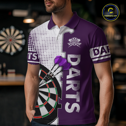Purple & White Dart Shirts for Men Custom Dart Team Jersey Dartboard Shirt Unisex DHT19