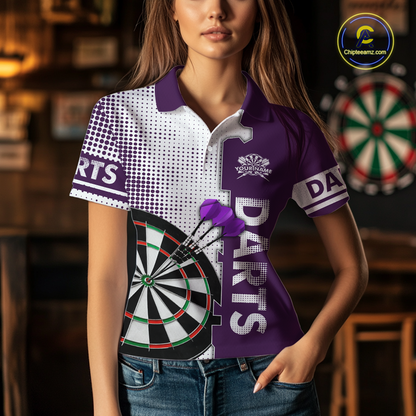 Purple & White Dart Shirts for Women Custom Dart Team Jersey Dartboard Shirt Unisex DHT19