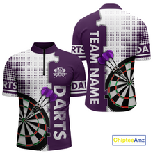 Load image into Gallery viewer, Purple &amp; White Dart Shirts for Men Custom Dart Team Jersey Dartboard Shirt Unisex DHT19
