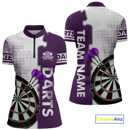 Purple & White Dart Shirts for Women Custom Dart Team Jersey Dartboard Shirt Unisex DHT19