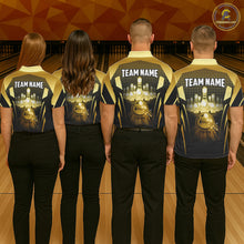 Load image into Gallery viewer, Custom Black and Gold Bowling Team Shirt Bowling Jersey for Men Polo &amp; 1/4-Zip Bowling Outfit QZT1142