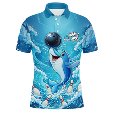 Load image into Gallery viewer, Custom Funny Dolphin Bowling Polo Shirt Blue Ocean Theme Team Jersey Bowling Outfit for Men QZT857