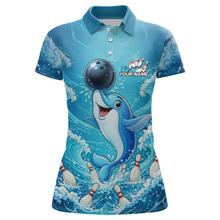 Load image into Gallery viewer, Custom Funny Dolphin Bowling Polo Shirt Blue Ocean Team Jersey Bowling Outfit for Women QZT857