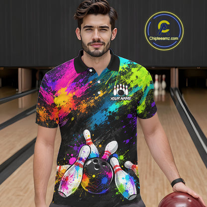 Custom Funny Colorful Bowling Shirt for Men, Bowling League Jersey, Bowling Outfit QZT1206
