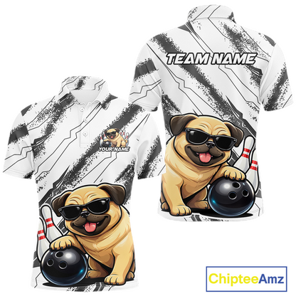 Funny Pug Dog Bowling Team Shirt for Men Custom Bowling Jersey Polo & 1/4-Zip Bowling Unisex QZT984