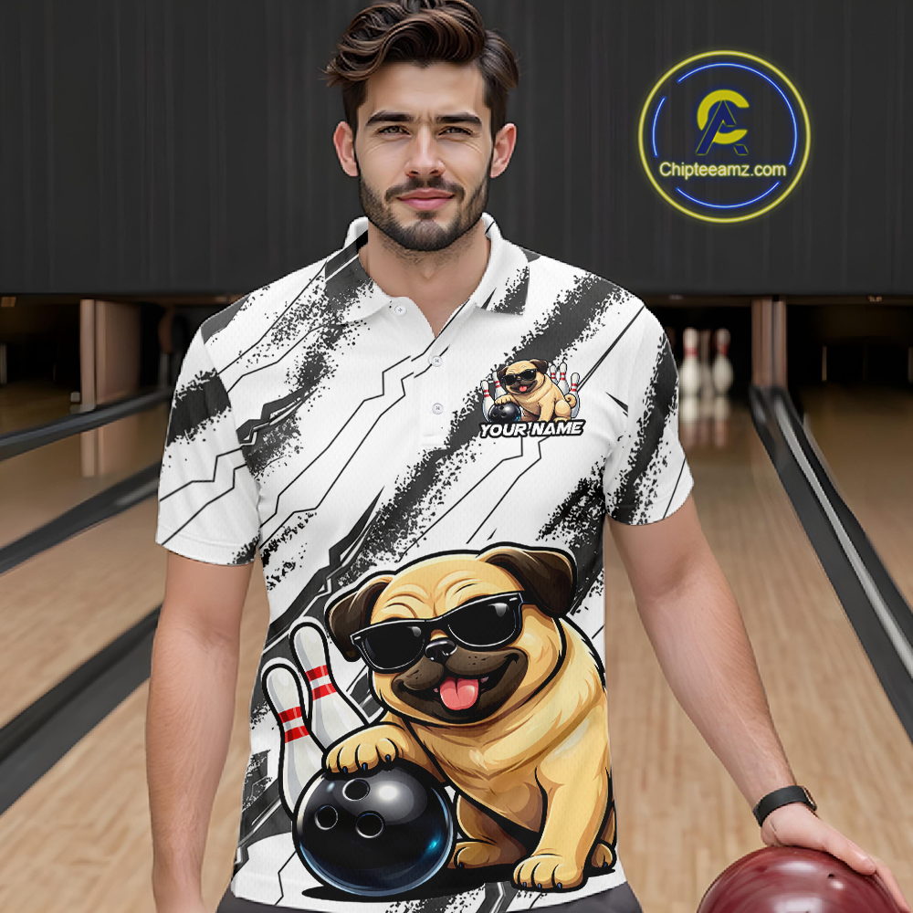 Funny Pug Dog Bowling Team Shirt for Men Custom Bowling Jersey Polo & 1/4-Zip Bowling Unisex QZT984
