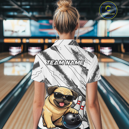 Funny Pug Dog Bowling Team Shirt for Women Custom Bowling Jersey Polo & 1/4-Zip Bowling Unisex QZT984