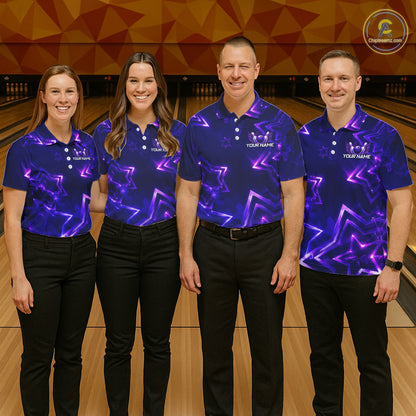 Custom Neon Purple Star Bowling Shirt for Women Bowling Jersey Polo & Quarter-Zip QZT1025