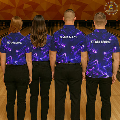 Custom Neon Purple Star Bowling Shirt for Women Bowling Jersey Polo & Quarter-Zip QZT1025