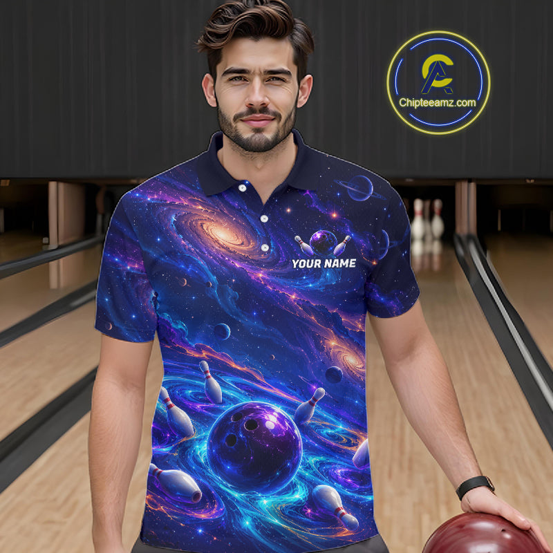 Custom Galaxy Bowling Shirt for Men Bowling League Jersey Bowling Outfit QZT1208