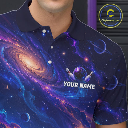 Custom Galaxy Bowling Shirt for Men Bowling League Jersey Bowling Outfit QZT1208