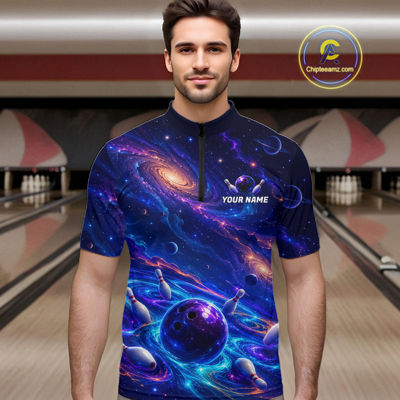 Custom Galaxy Bowling Shirt for Men Bowling League Jersey Bowling Outfit QZT1208