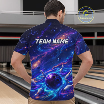 Custom Galaxy Bowling Shirt for Men Bowling League Jersey Bowling Outfit QZT1208