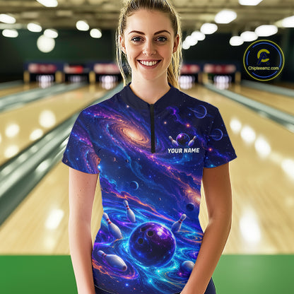 Custom Galaxy Bowling Shirt for Women Bowling League Jersey Bowling Outfit QZT1208