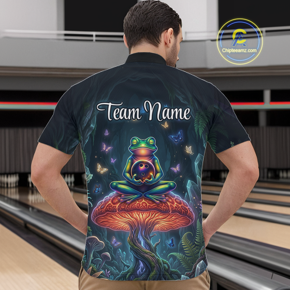 Custom Zen Frog Bowling Shirt for Men Meditation Style Bowling Jersey Polo & 1/4-Zip QZT991