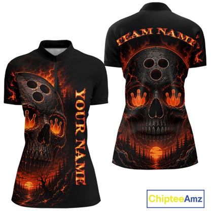 Black quater-zip shirt with fiery skull design on front and back, featuring 'Chiptee Amz' branding.