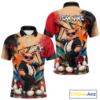 Funny Pig Bowling Shirt for Men Colorful Paint Splatter Bowling Team Jersey QZT1211