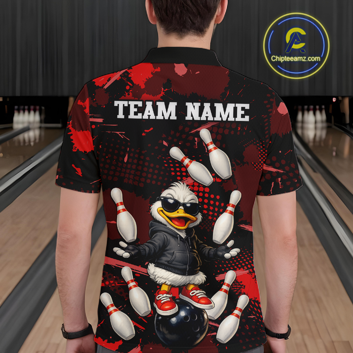Custom Red Funny Duck Bowling Shirt for Men Bowling Jersey Polo & 1/4 Zip Bowling Outfit QZT943