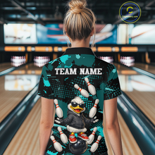 Load image into Gallery viewer, Custom Turquoise Funny Duck Bowling Shirt for Women Bowling Jersey Polo &amp; 1/4 Zip Bowling Outfit QZT943
