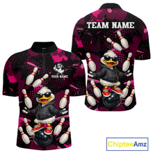 Load image into Gallery viewer, Custom Pink Funny Duck Bowling Shirt for Men Bowling Jersey Polo &amp; 1/4 Zip Bowling Outfit QZT943