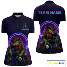 Load image into Gallery viewer, Black quarter-zip jersey with a colorful crocodile cowboy design on the front and back, featuring 'Chiptee Amz' branding.