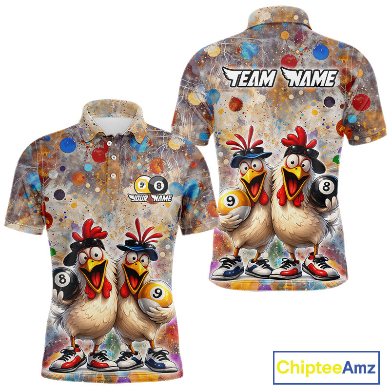 Custom Funny Chicken Billiard Shirt for Men Colorful 8 Ball & 9 Ball Shirt Buddy Billiard Jersey BHT42