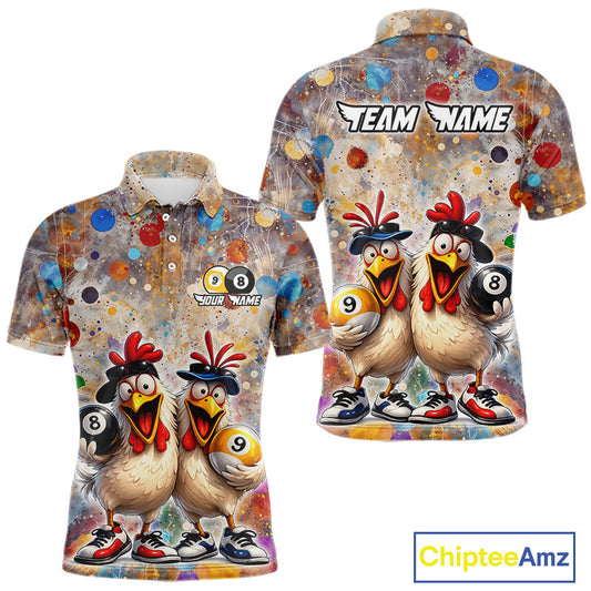 Custom Funny Chicken Billiard Shirt for Men Colorful 8 Ball & 9 Ball Shirt Buddy Billiard Jersey BHT42