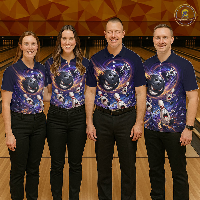Custom Evil Bowling Ball & Funny Bowling Pins Bowling Shirt for Women Bowling Team Jersey Polo & 1/4 Zip QZT1221