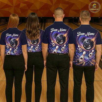 Custom Evil Bowling Ball & Funny Bowling Pins Bowling Shirt for Women Bowling Team Jersey Polo & 1/4 Zip QZT1221