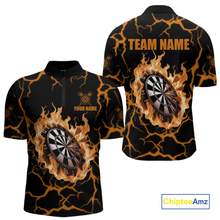 Load image into Gallery viewer, Custom Orange Flame Dart Shirt for Men Dart Jersey for Team Dart Gift Polo &amp; 1/4 Zip DHT7