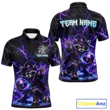 Load image into Gallery viewer, Personalized Raccoon Wizard Bowling Shirt for Men Purple Thunder Lightning Bowling Jersey QZT920