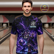 Load image into Gallery viewer, Personalized Raccoon Wizard Bowling Shirt for Men Purple Thunder Lightning Bowling Jersey QZT920