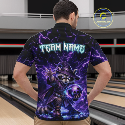 Personalized Raccoon Wizard Bowling Shirt for Men Purple Thunder Lightning Bowling Jersey QZT920