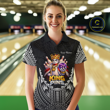 Load image into Gallery viewer, Funny King Pins Bowling Team Shirt for Women Custom Tribal Buddies Bowling Jersey Polo &amp; 1/4 Zip QZT946