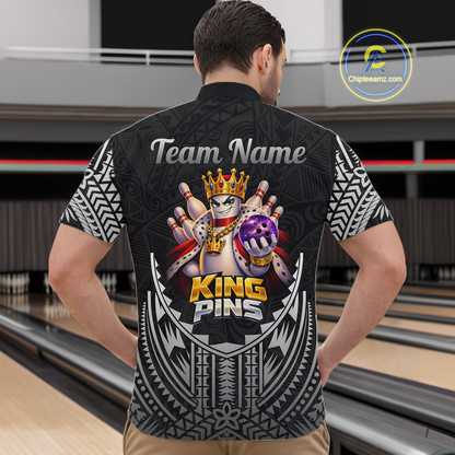 Funny King Pins Bowling Team Shirt for Men Custom Tribal Buddies Bowling Jersey Polo & 1/4 Zip QZT946