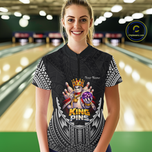 Load image into Gallery viewer, Funny King Pins Bowling Team Shirt for Women Custom Tribal Buddies Bowling Jersey Polo &amp; 1/4 Zip QZT946