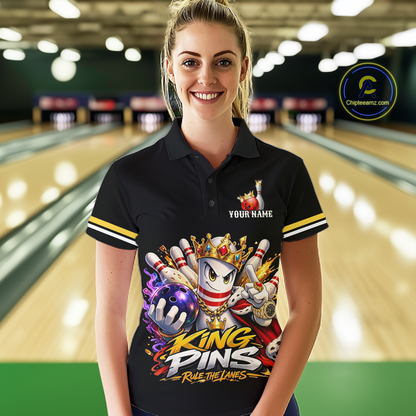 Custom King Pins Bowling Shirt for Women Bowling Team Jersey Polo & Quarter-Zip Shirt Bowling Tournament QZT950