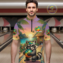 Load image into Gallery viewer, Floral Raccoon Bowling Shirt for Men Custom Bowling Team Jersey Polo &amp; Quarter-Zip QZT993