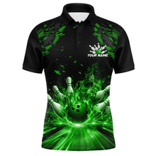 Load image into Gallery viewer, Custom Green Flame Bowling Team Shirt for Men Polo &amp; 1/4-Zip Bowling Jersey Bowling League Uniform QZT866