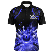 Load image into Gallery viewer, Custom Blue Flame Bowling Team Shirt for Men Polo &amp; 1/4-Zip Bowling Jersey Bowling League Uniform QZT866