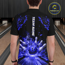 Load image into Gallery viewer, Custom Blue Flame Bowling Team Shirt for Men Polo &amp; 1/4-Zip Bowling Jersey Bowling League Uniform QZT866