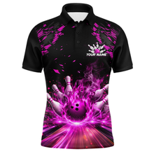 Load image into Gallery viewer, Custom Pink Flame Bowling Team Shirt for Men Polo &amp; 1/4-Zip Bowling Jersey Bowling League Uniform QZT866