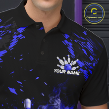 Load image into Gallery viewer, Custom Blue Flame Bowling Team Shirt for Men Polo &amp; 1/4-Zip Bowling Jersey Bowling League Uniform QZT866