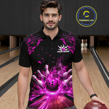 Load image into Gallery viewer, Custom Pink Flame Bowling Team Shirt for Men Polo &amp; 1/4-Zip Bowling Jersey Bowling League Uniform QZT866