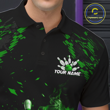 Load image into Gallery viewer, Custom Green Flame Bowling Team Shirt for Men Polo &amp; 1/4-Zip Bowling Jersey Bowling League Uniform QZT866