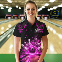 Load image into Gallery viewer, Custom Pink Flame Bowling Team Shirt for Women Polo &amp; 1/4-Zip Bowling Jersey Bowling League Uniform QZT866