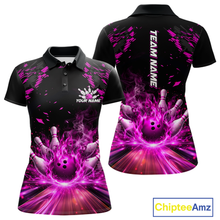 Load image into Gallery viewer, Custom Pink Flame Bowling Team Shirt for Women Polo &amp; 1/4-Zip Bowling Jersey Bowling League Uniform QZT866