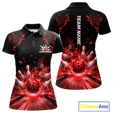 Load image into Gallery viewer, Custom Red Flame Bowling Team Shirt for Men Polo &amp; 1/4-Zip Bowling Jersey Bowling League Uniform QZT866