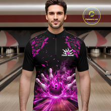 Load image into Gallery viewer, Custom Pink Flame Bowling Team Shirt for Men Polo &amp; 1/4-Zip Bowling Jersey Bowling League Uniform QZT866